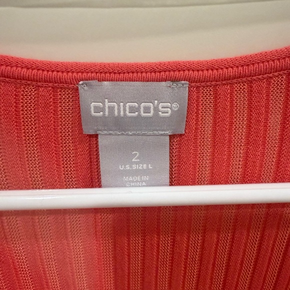 Chico’s Pullover Sweater Sheer Stripe Dip Dye Calypso Coral Red Pink Size Large - Picture 4 of 6